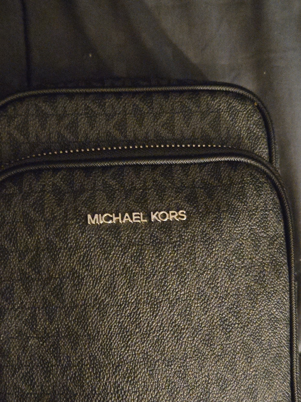 Michael Kors Black Textured Logo Front Zip Wallet
